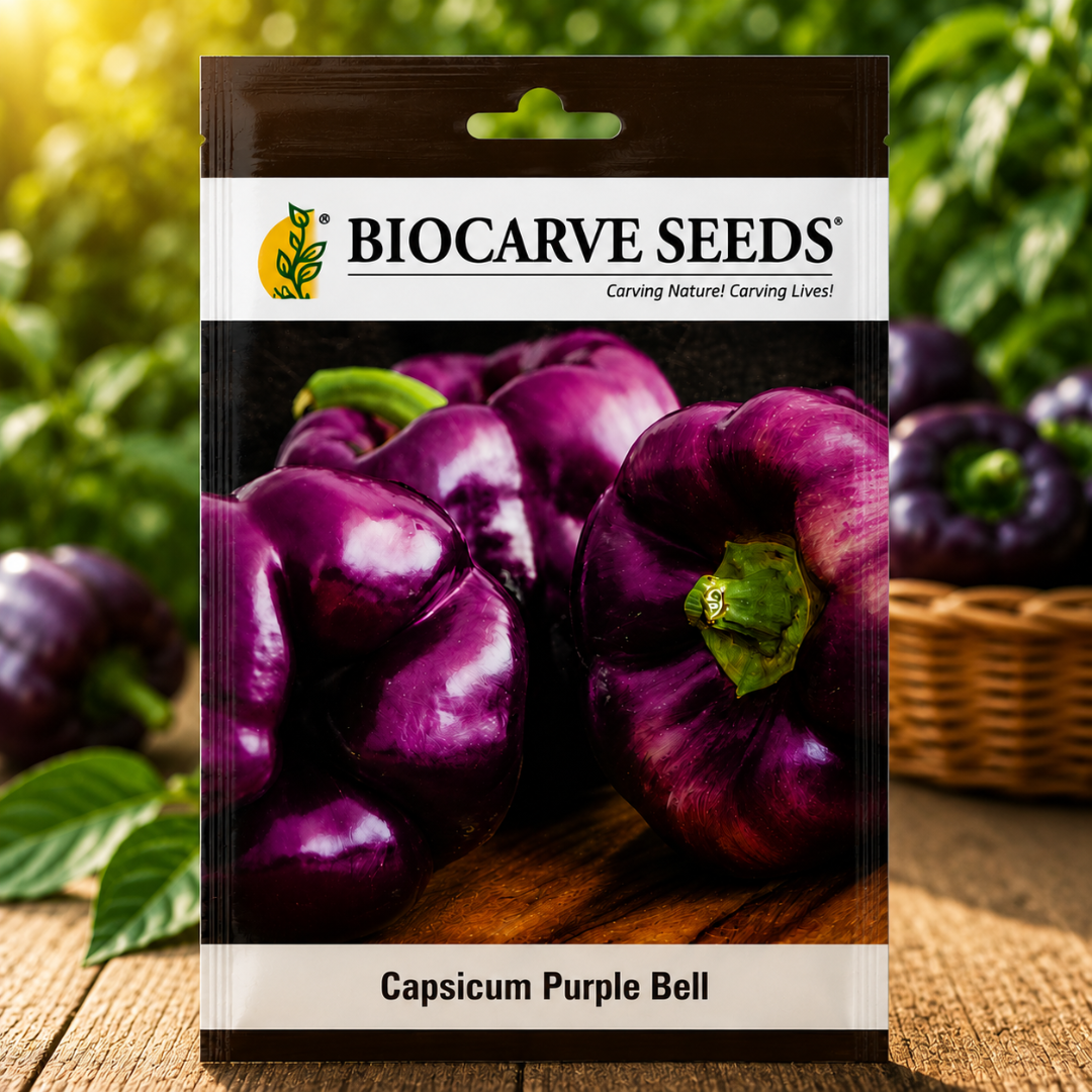 Premium Purple Bell Capsicum Seeds for Home Gardening & High Yield Farming – Exotic Hybrid Purple Capsicum Vegetable Seeds by Biocarve Seeds