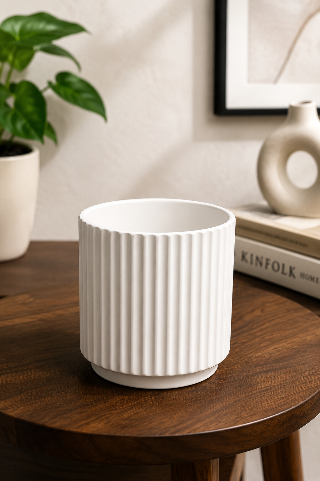 Modern Ribbed Ceramic Planter Pot for Indoor Plants – Premium Decorative Flower Pot for Home, Office & Tabletop Décor