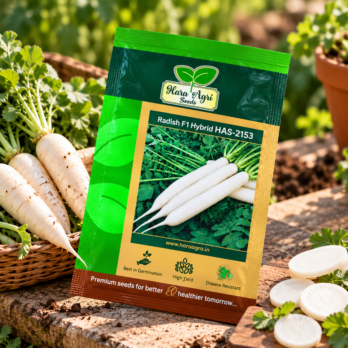 Hara Agri Seeds Radish F1 Hybrid HAS-2153 – Premium White Radish Seeds for Fast Growth, High Yield, Uniform Roots & Better Crop Performance