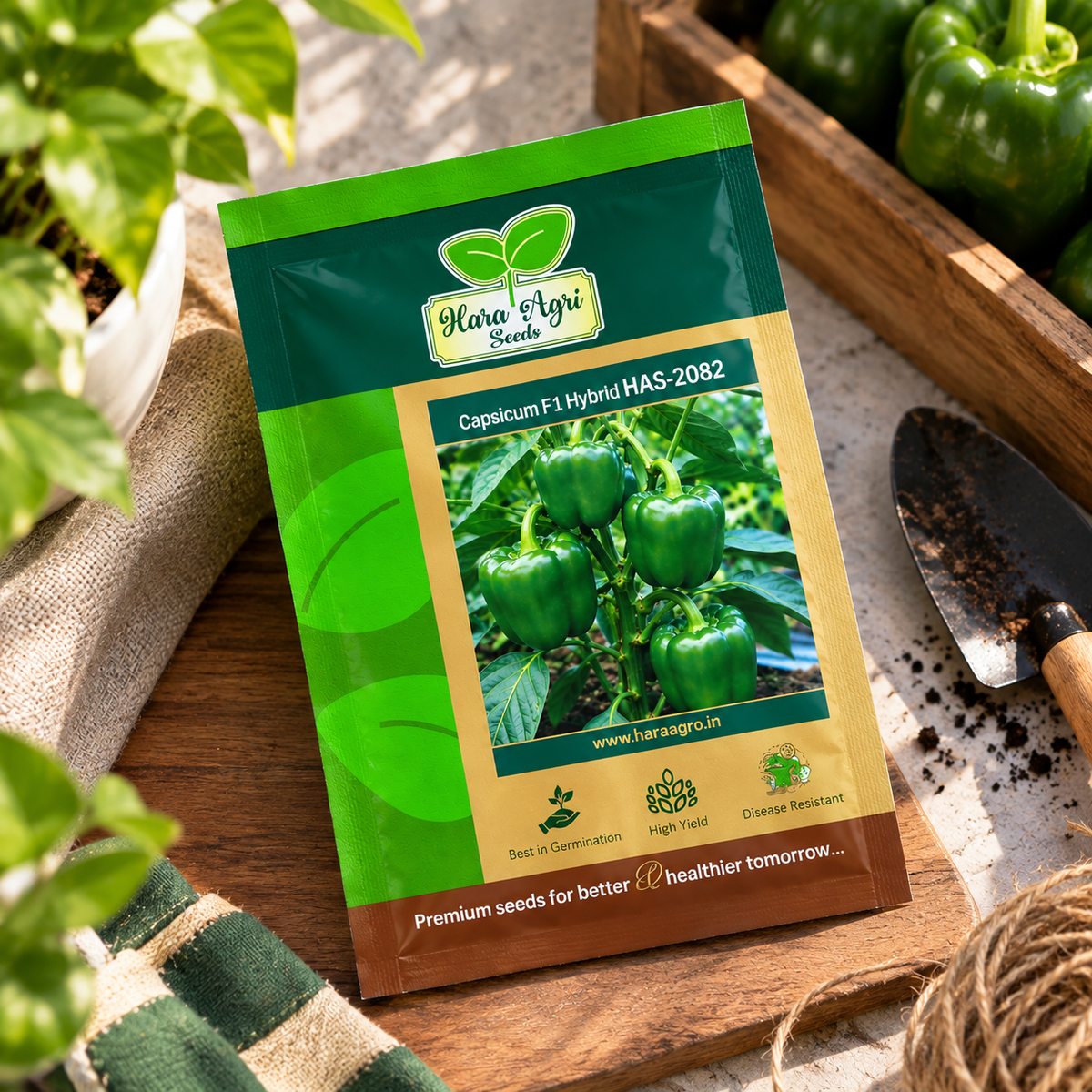 Hara Agri Seeds Capsicum F1 Hybrid HAS-2082 Seeds – High Yield Green Bell Pepper Variety with Good Germination and Disease Resistance for Home Gardening & Commercial Farming