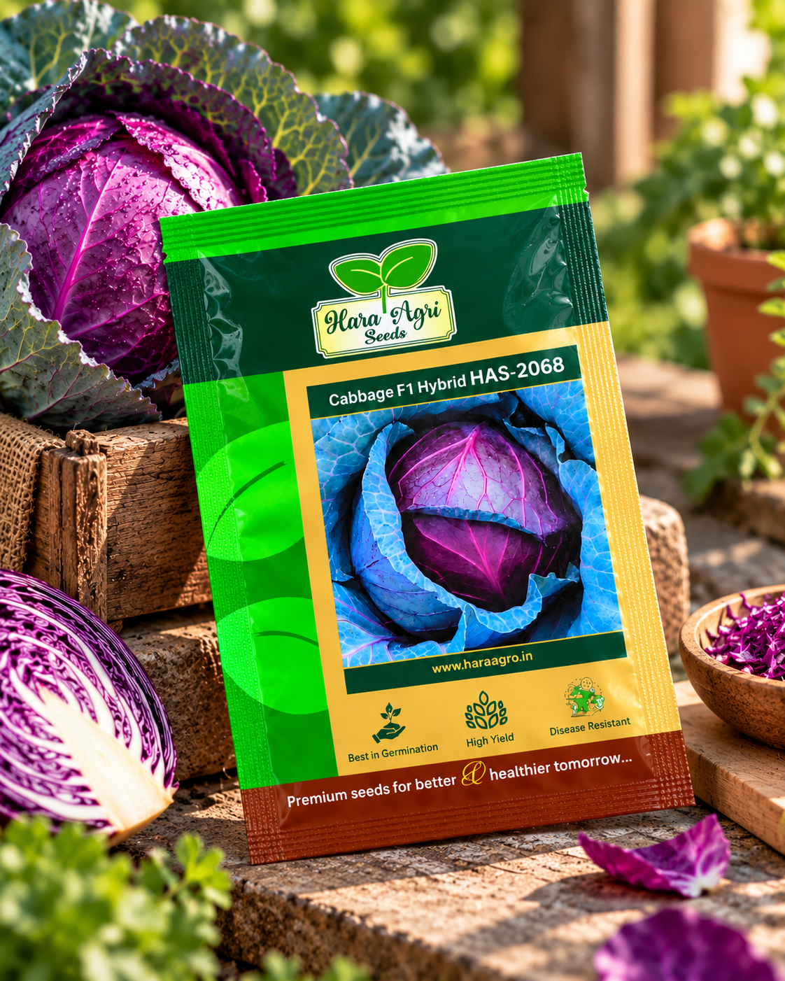 Cabbage F1 Hybrid HAS-2068 – Premium Purple Cabbage Seeds for High Yield, Uniform Heads & Commercial Vegetable Farming