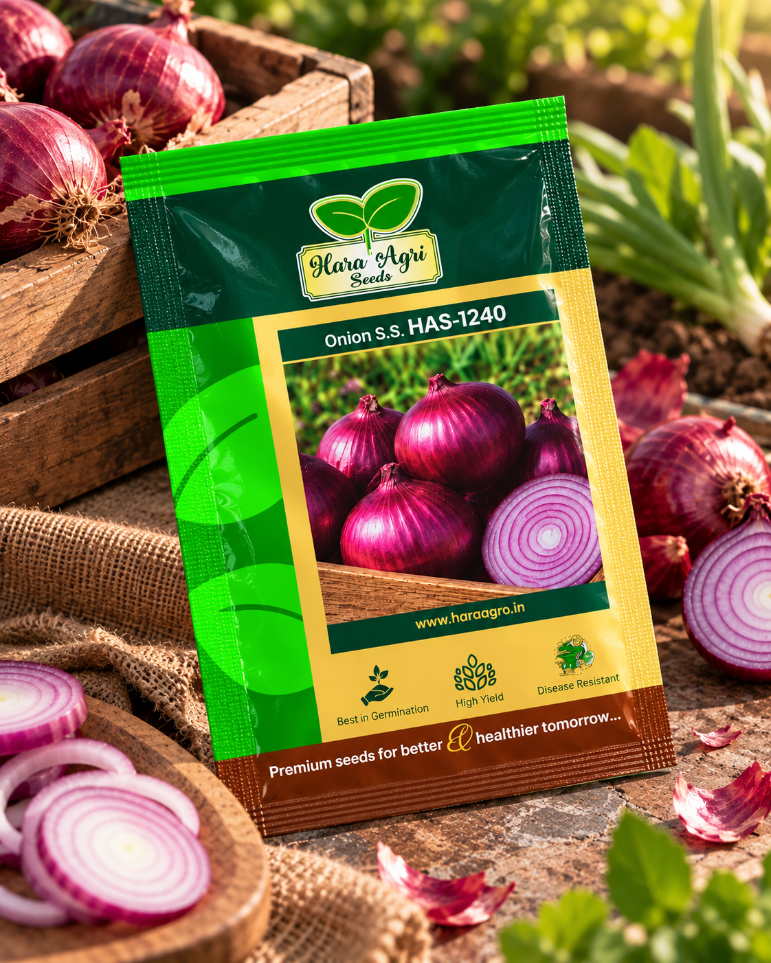 Onion S.S. HAS-1240 Seeds | Premium Red Onion Seeds for High Yield Cultivation, Farming & Kitchen Garden | Hara Agri Seeds