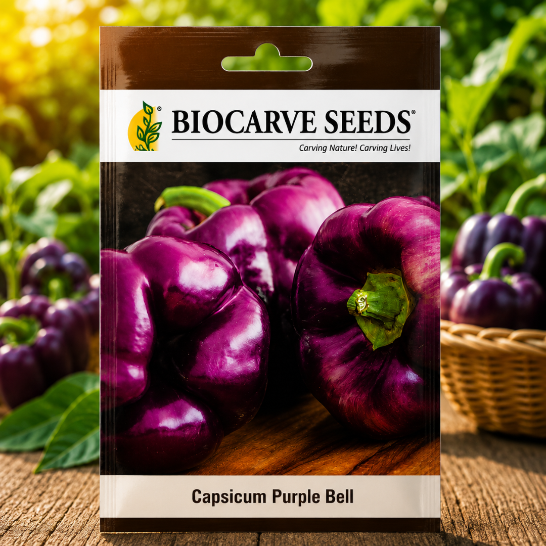 Premium Purple Bell Capsicum Seeds for Home Gardening & High Yield Farming – Exotic Hybrid Purple Capsicum Vegetable Seeds by Biocarve Seeds
