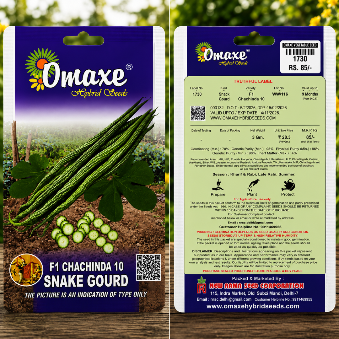 Omaxe F1 Chachinda 10 Hybrid Snake Gourd Seeds for Home Gardening, Terrace Garden & High Yield Vegetable Farming