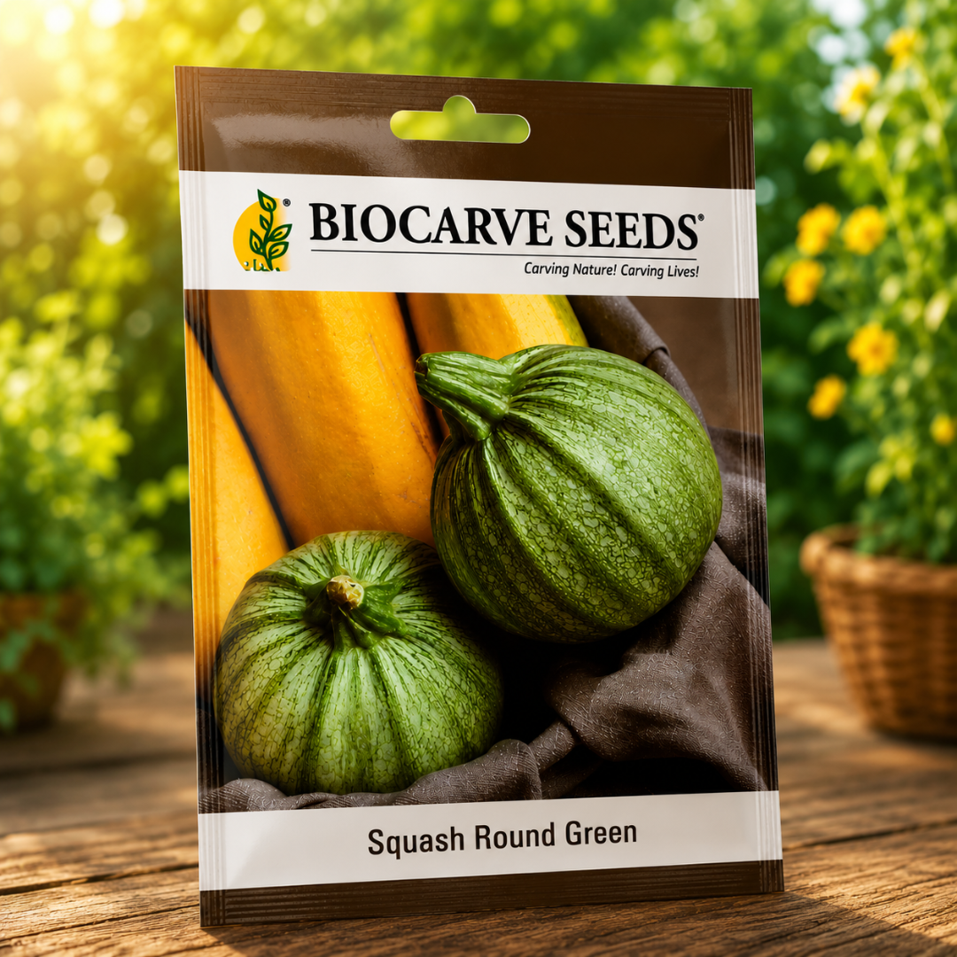 Premium Round Green Squash Seeds for Home Gardening & Farm Cultivation – High Germination Hybrid Vegetable Seeds by Biocarve Seeds