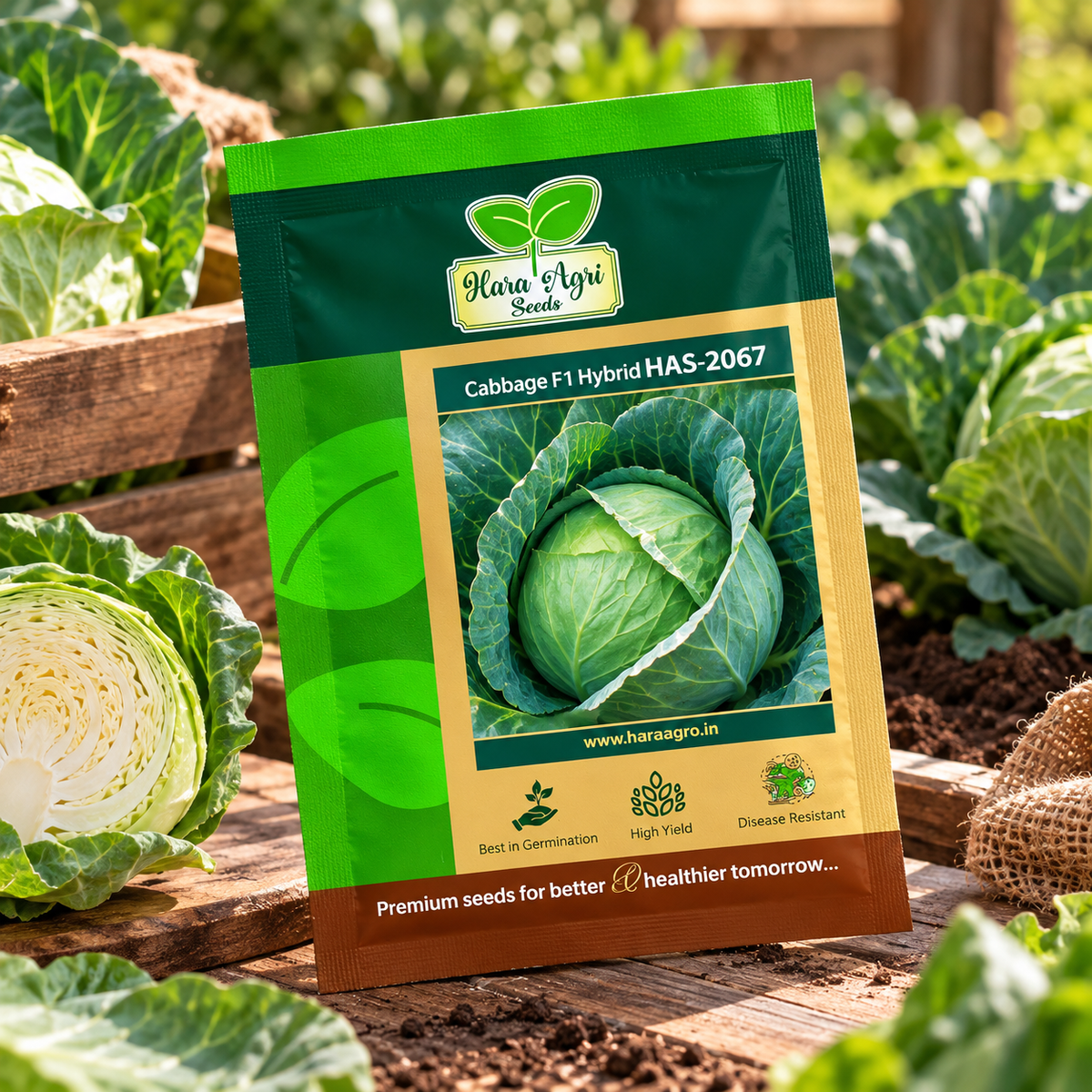 Cabbage F1 Hybrid HAS-2067 Seeds – High Yield, Disease Resistant Green Cabbage Seeds for Home Gardening & Commercial Vegetable Farming