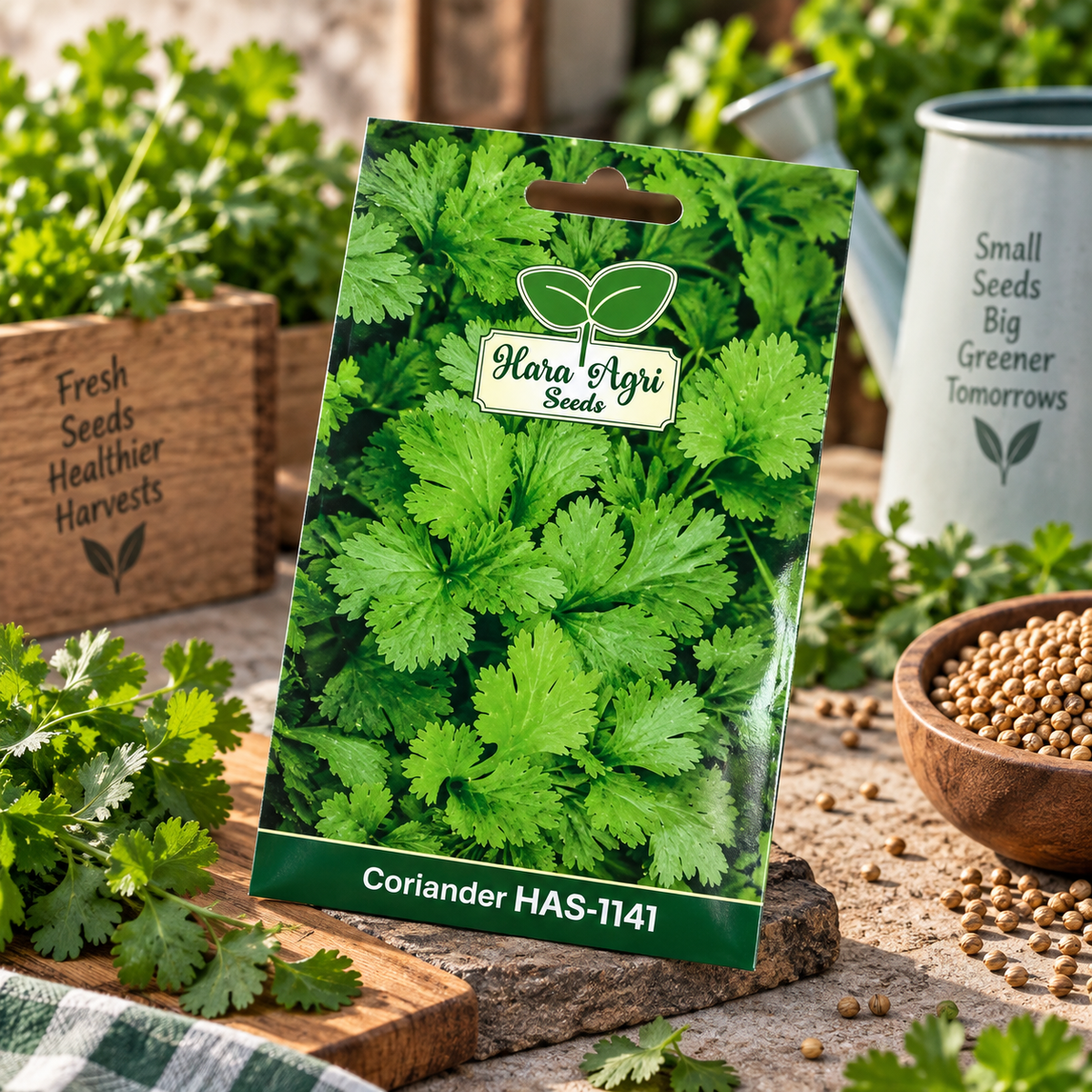 Coriander HAS-1141 Seeds | Hara Agri Seeds | Quality Coriander Vegetable Seeds for Fresh Green Leaves, Home Garden, Kitchen Garden, Terrace Garden & Pots