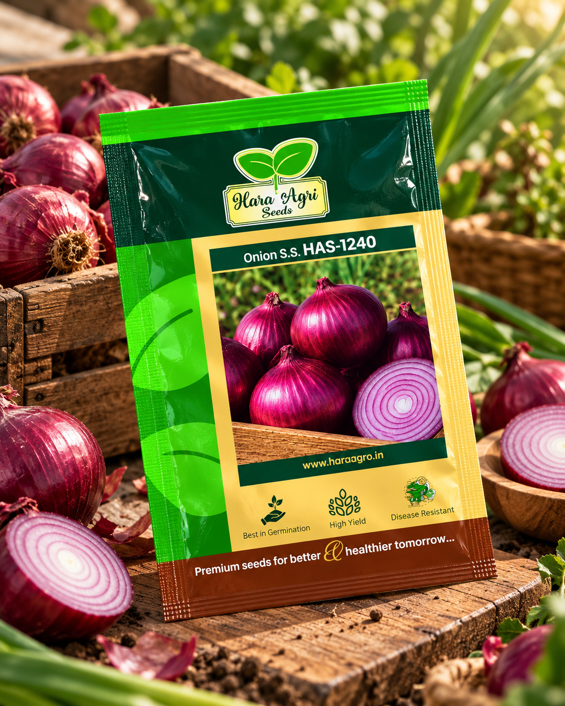 Onion S.S. HAS-1240 Seeds | Premium Red Onion Seeds for High Yield Cultivation, Farming & Kitchen Garden | Hara Agri Seeds