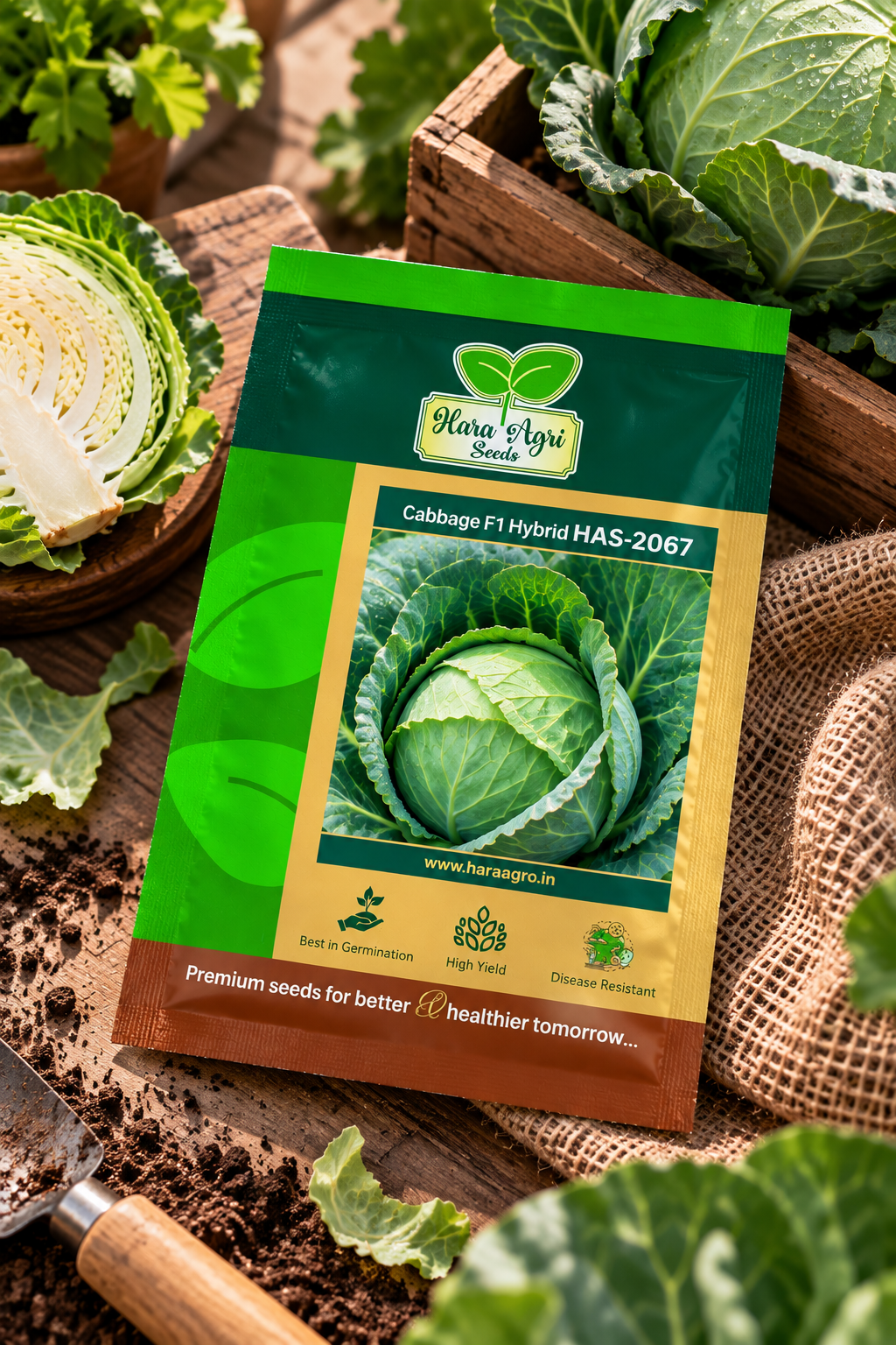 Cabbage F1 Hybrid HAS-2067 Seeds – High Yield, Disease Resistant Green Cabbage Seeds for Home Gardening & Commercial Vegetable Farming