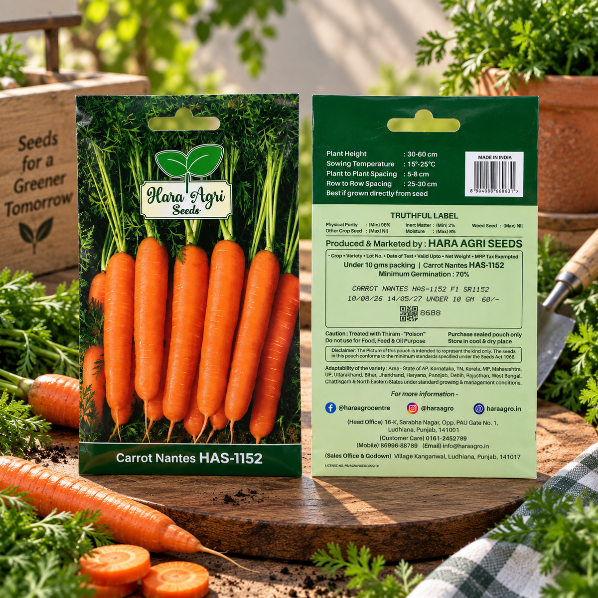Carrot Nantes HAS-1152 F1 Seeds | Hara Agri Seeds | Premium Hybrid Carrot Vegetable Seeds for Home Garden, Kitchen Garden, Terrace Garden, Pots & Grow Bags