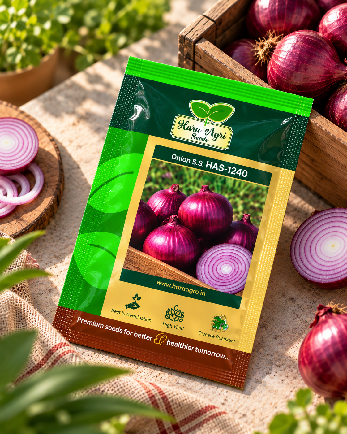 Onion S.S. HAS-1240 Seeds | Premium Red Onion Seeds for High Yield Cultivation, Farming & Kitchen Garden | Hara Agri Seeds