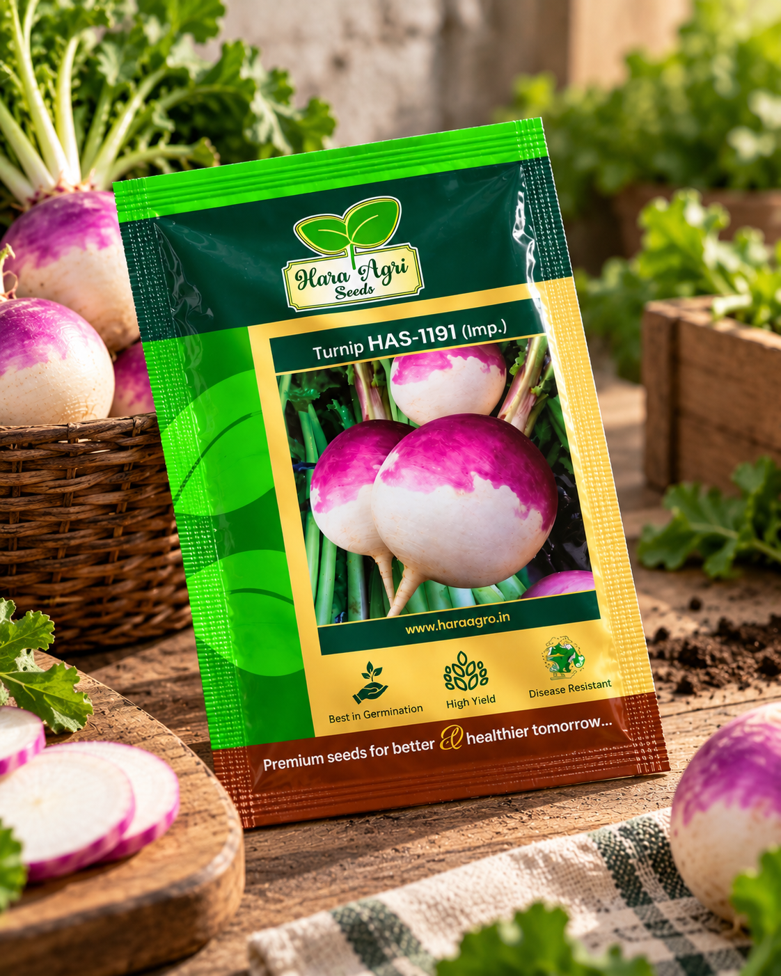 Hara Agri Seeds Turnip HAS-1191 (Imp.) Seeds – Purple & White Root Vegetable Seeds for Home Gardening, Kitchen Gardens & Commercial Cultivation