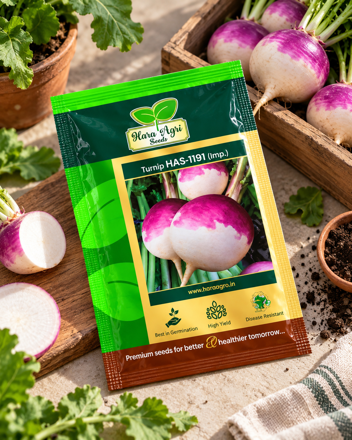 Hara Agri Seeds Turnip HAS-1191 (Imp.) Seeds – Purple & White Root Vegetable Seeds for Home Gardening, Kitchen Gardens & Commercial Cultivation