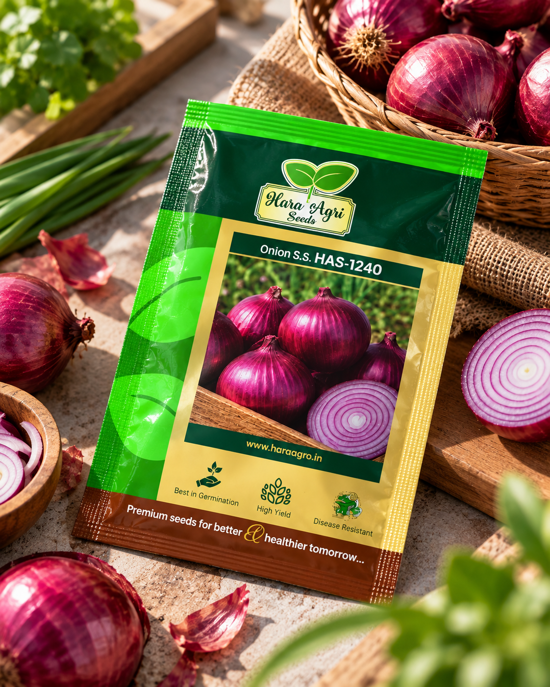 Onion S.S. HAS-1240 Seeds | Premium Red Onion Seeds for High Yield Cultivation, Farming & Kitchen Garden | Hara Agri Seeds