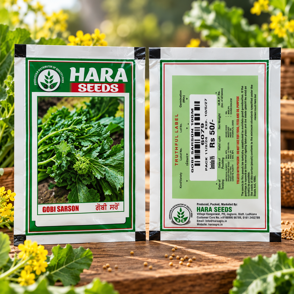 Gobi Sarson Seeds – Hara Seeds | Fresh & Nutritious Mustard Greens Seeds for Home Gardening & Farming | 10g & 1kg Packs