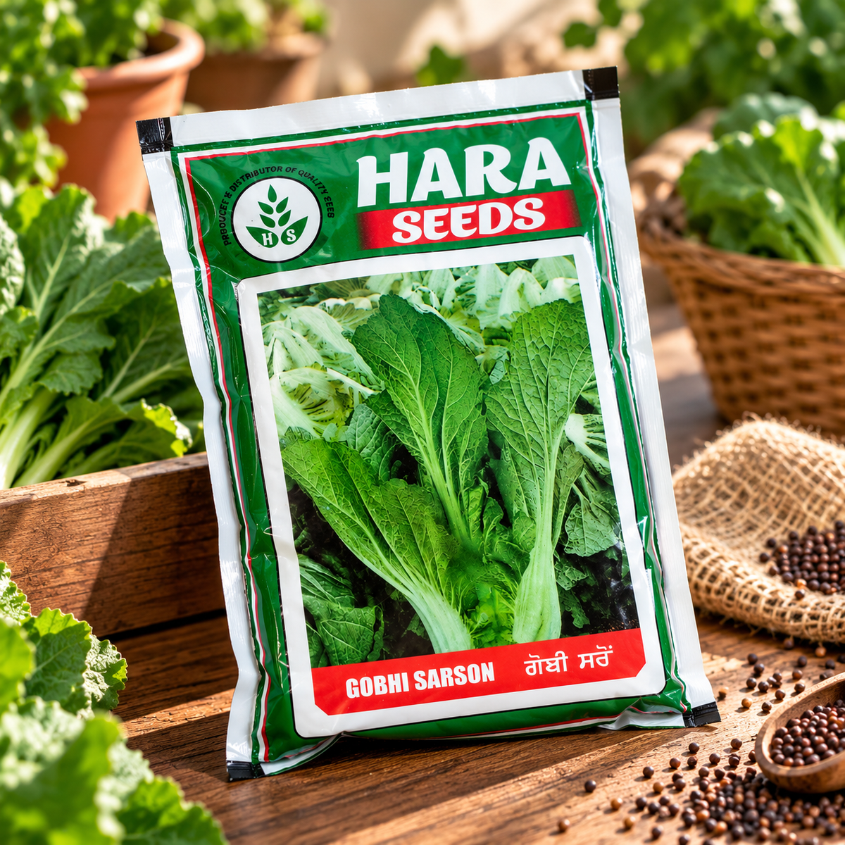 Gobi Sarson Seeds – Hara Seeds | Fresh & Nutritious Mustard Greens Seeds for Home Gardening & Farming | 10g & 1kg Packs