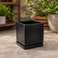 Premium Matte Black Square Ceramic Planter Pot with Matching Saucer for Indoor Plants, Office Desk & Modern Home Décor