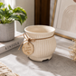 Rustic Ribbed Ceramic Flower Pot with "I Love Nature" Wooden Charm | Decorative Indoor Planter for Home & Office