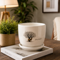 Premium White Ceramic Lord of the Forest Printed Indoor Flower Pot with Matching Saucer for Home, Office Desk & Tabletop Plants