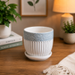 Premium Floral Embossed Ceramic Flower Pot Set with Matching Saucers for Indoor Plants, Home Décor, Office Desk & Living Room Decoration