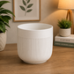 Premium White Ribbed Ceramic Indoor Plant Pot with Marble Finish for Home, Office, Living Room & Tabletop Plants