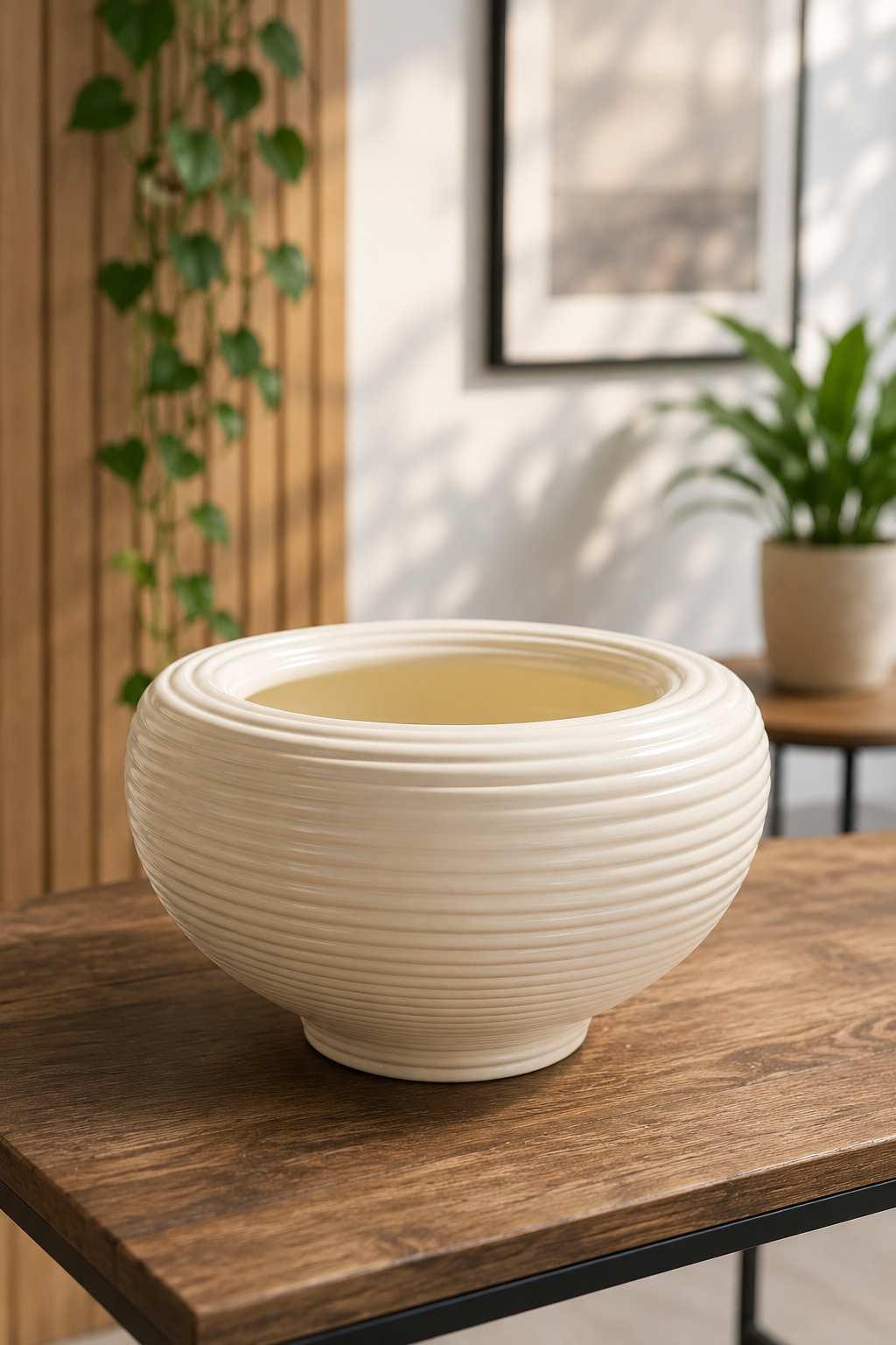 Premium White Ribbed Bowl Ceramic Planter Pot for Succulents, Bonsai, Indoor Plants & Modern Home Décor