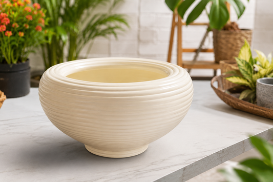 Premium White Ribbed Bowl Ceramic Planter Pot for Succulents, Bonsai, Indoor Plants & Modern Home Décor