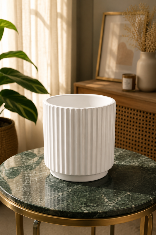 Modern Ribbed Ceramic Planter Pot for Indoor Plants – Premium Decorative Flower Pot for Home, Office & Tabletop Décor