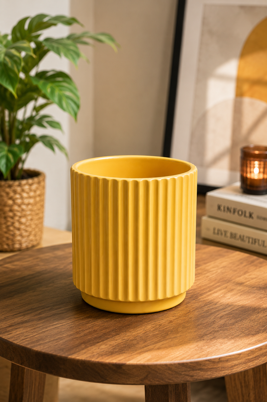 Modern Ribbed Ceramic Planter Pot for Indoor Plants – Premium Decorative Flower Pot for Home, Office & Tabletop Décor