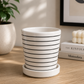 Modern White Ceramic Striped Planter Pot with Matching Saucer for Indoor Plants, Succulents, Home & Office Décor