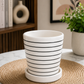 Modern White Ceramic Striped Planter Pot with Matching Saucer for Indoor Plants, Succulents, Home & Office Décor