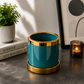 Premium Glossy Blue Ceramic Planter Pot with Gold Rim & Matching Saucer for Indoor Plants, Home & Office Décor