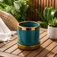 Premium Glossy Blue Ceramic Planter Pot with Gold Rim & Matching Saucer for Indoor Plants, Home & Office Décor