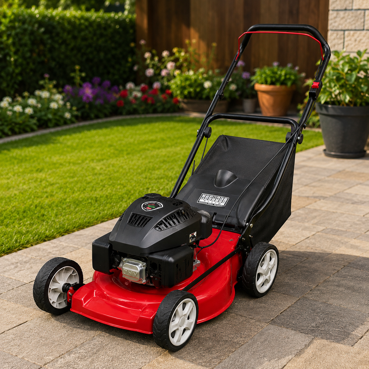 Heavy Duty Petrol Lawn Mower | 4-Stroke Grass Cutting Machine with Grass Collection Bag for Home & Garden