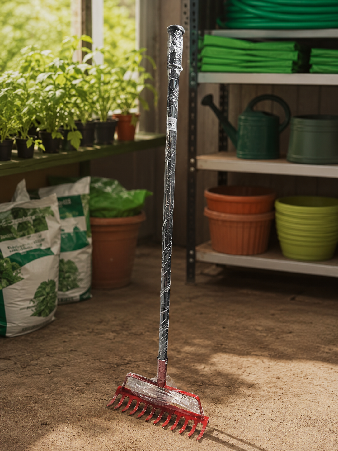 Heavy-Duty Steel Garden Rake with Long Handle for Soil Leveling, Leaf Collection & Garden Bed Preparation | Durable Landscaping Hand Tool