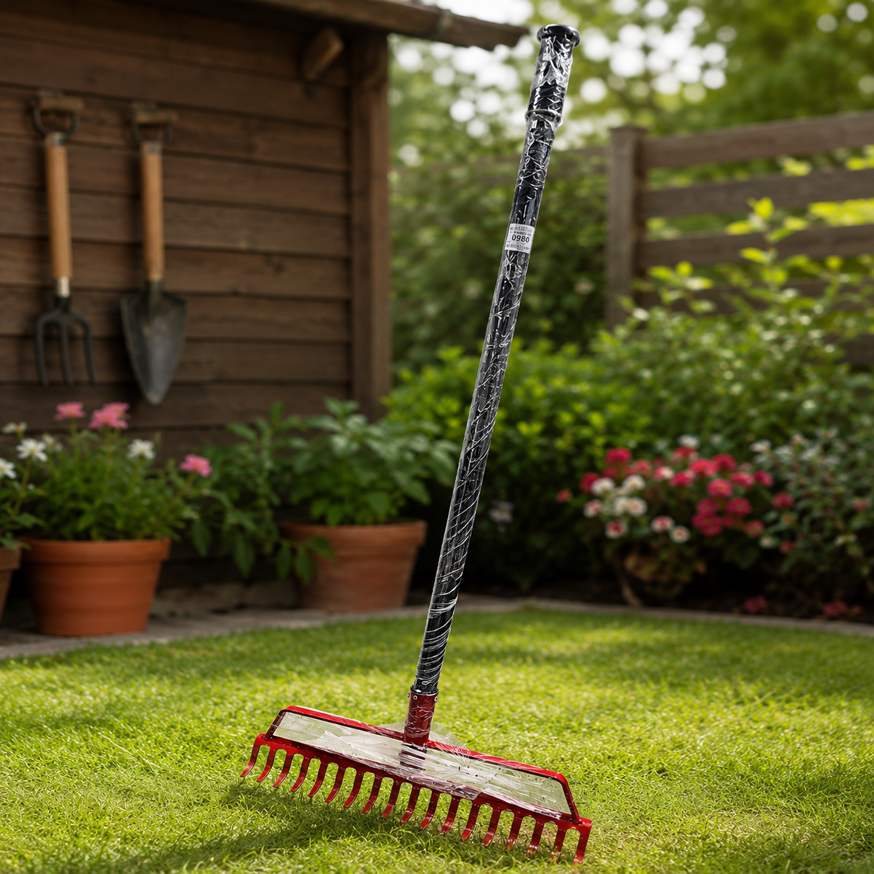 Heavy-Duty Steel Garden Rake with Long Handle for Soil Leveling, Leaf Collection & Garden Bed Preparation | Durable Landscaping Hand Tool