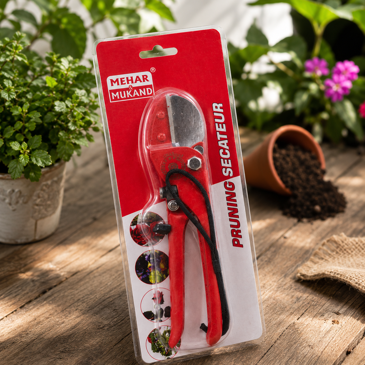 Heavy-Duty Straight Blade Pruning Secateur for Dry Branches, Garden Plants, Shrubs & Fruit Trees | Professional Carbon Steel Hand Pruner with Safety Lock