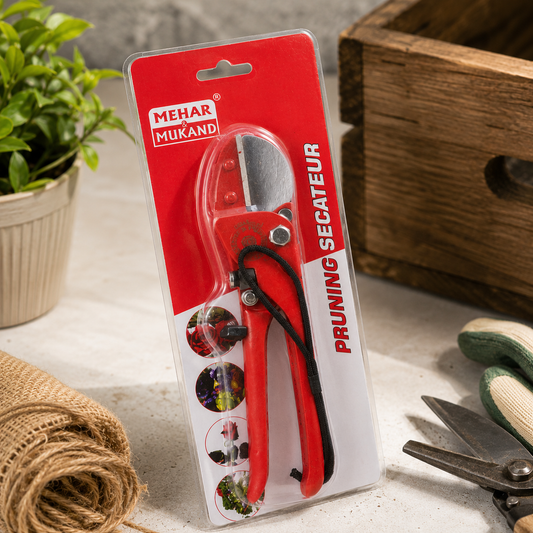 Heavy-Duty Straight Blade Pruning Secateur for Dry Branches, Garden Plants, Shrubs & Fruit Trees | Professional Carbon Steel Hand Pruner with Safety Lock