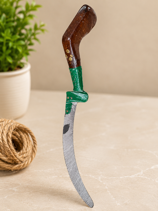 Heavy-Duty Curved Harvesting Sickle with Wooden Handle for Cutting Grass, Weeds & Crops | High Carbon Steel Hand Farming Tool