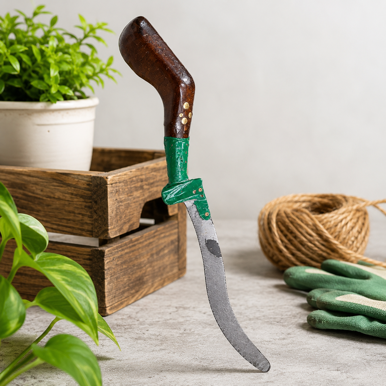 Heavy-Duty Curved Harvesting Sickle with Wooden Handle for Cutting Grass, Weeds & Crops | High Carbon Steel Hand Farming Tool