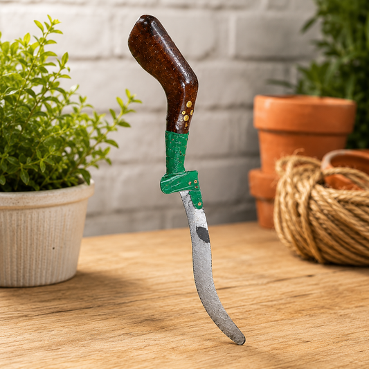 Heavy-Duty Curved Harvesting Sickle with Wooden Handle for Cutting Grass, Weeds & Crops | High Carbon Steel Hand Farming Tool