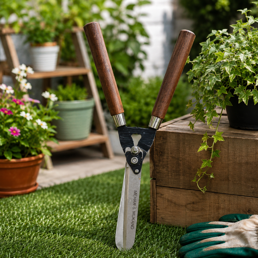 Heavy-Duty Manual Hedge Shear with Wooden Handles for Trimming Hedges, Shrubs, Bushes & Ornamental Plants | Professional Steel Garden Hedge Trimmer