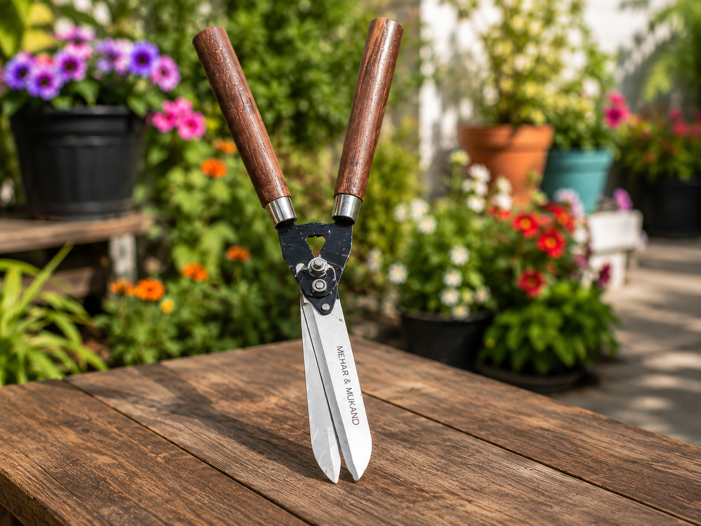 Heavy-Duty Manual Hedge Shear with Wooden Handles for Trimming Hedges, Shrubs, Bushes & Ornamental Plants | Professional Steel Garden Hedge Trimmer