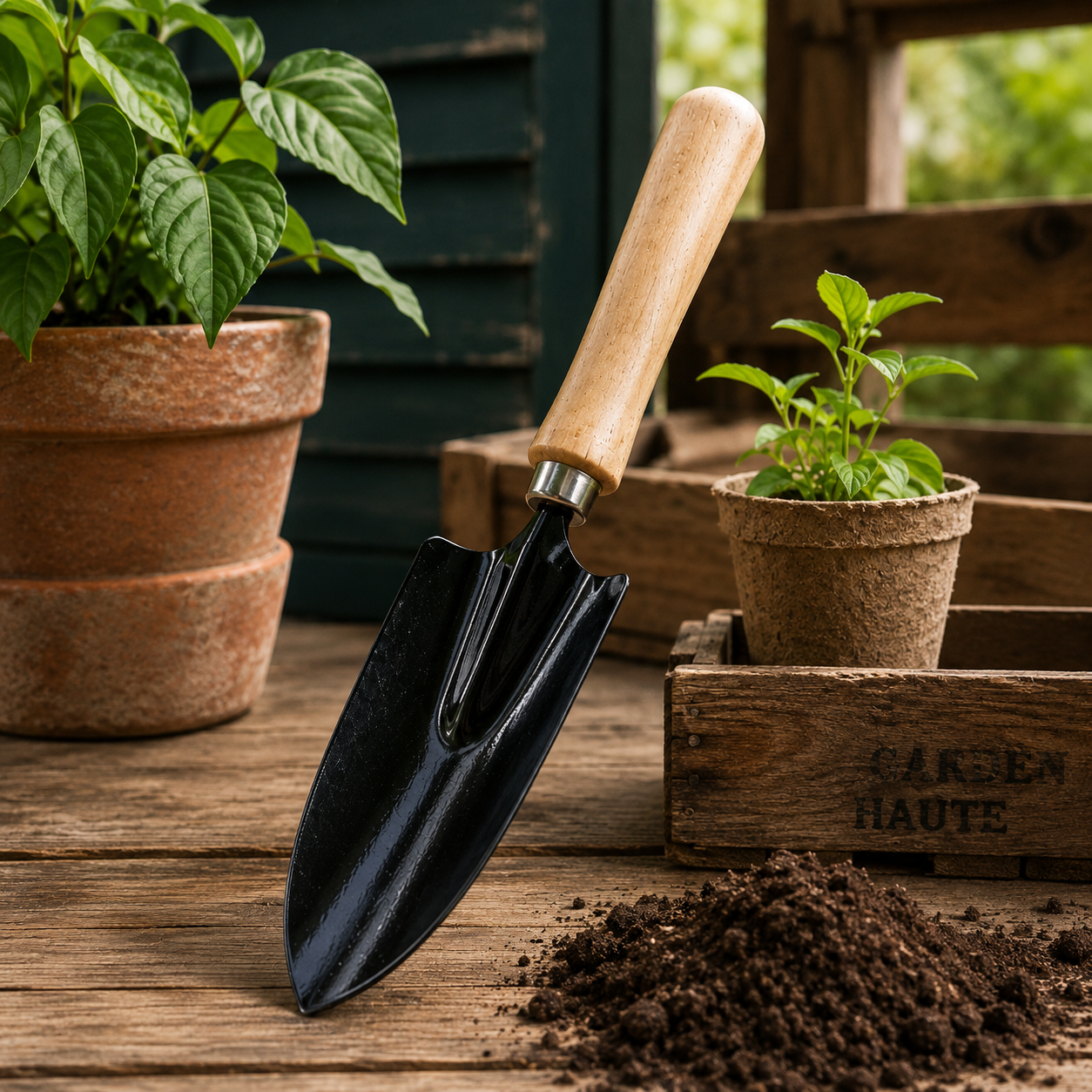 Heavy-Duty Steel Hand Garden Trowel with Wooden Handle for Digging, Planting, Transplanting & Soil Cultivation | Professional Gardening Hand Tool