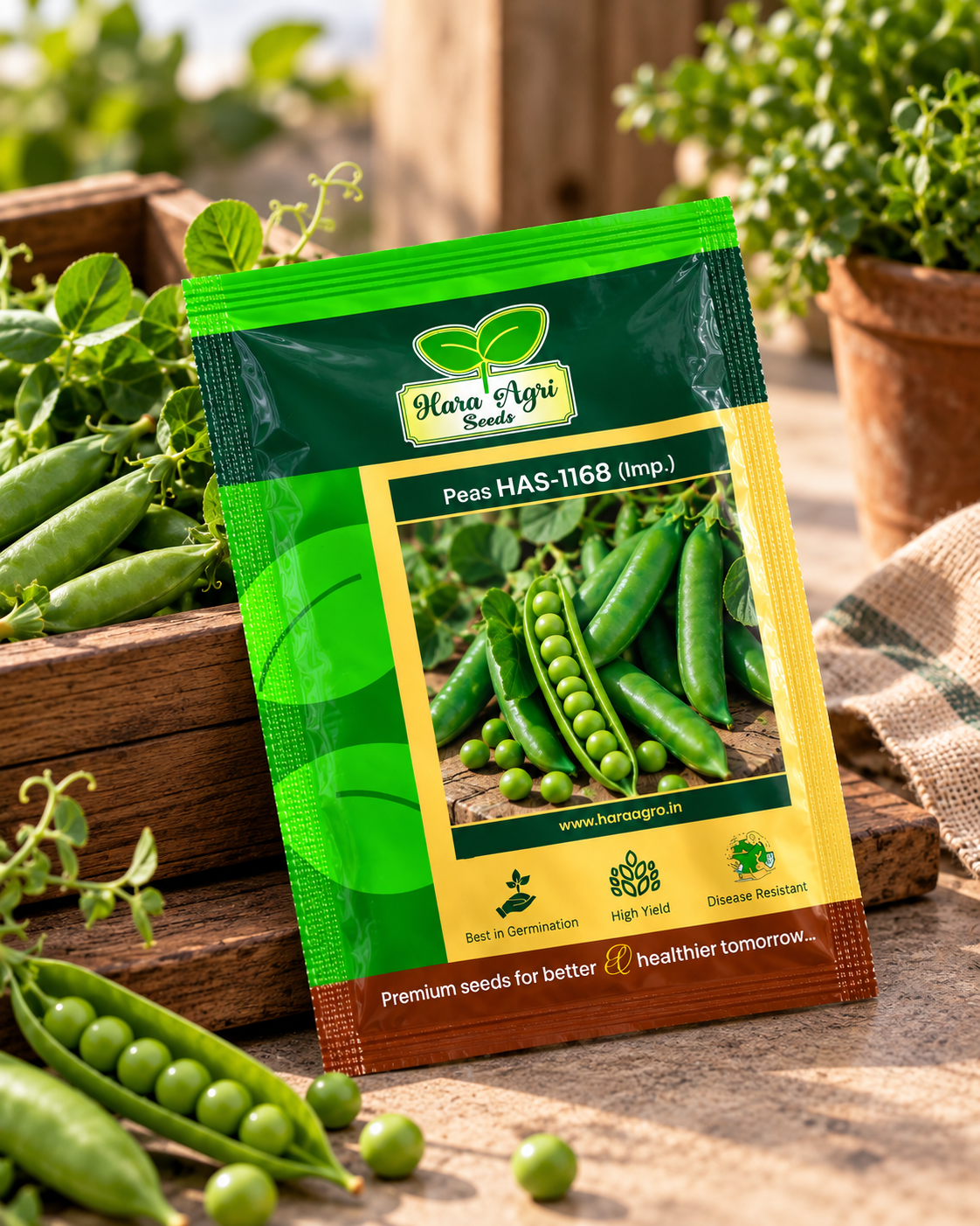Hara Agri Seeds Peas HAS-1168 (Imp.) Seeds – Premium Green Pea Vegetable Seeds for Home Gardening, Kitchen Gardens & Commercial Cultivation