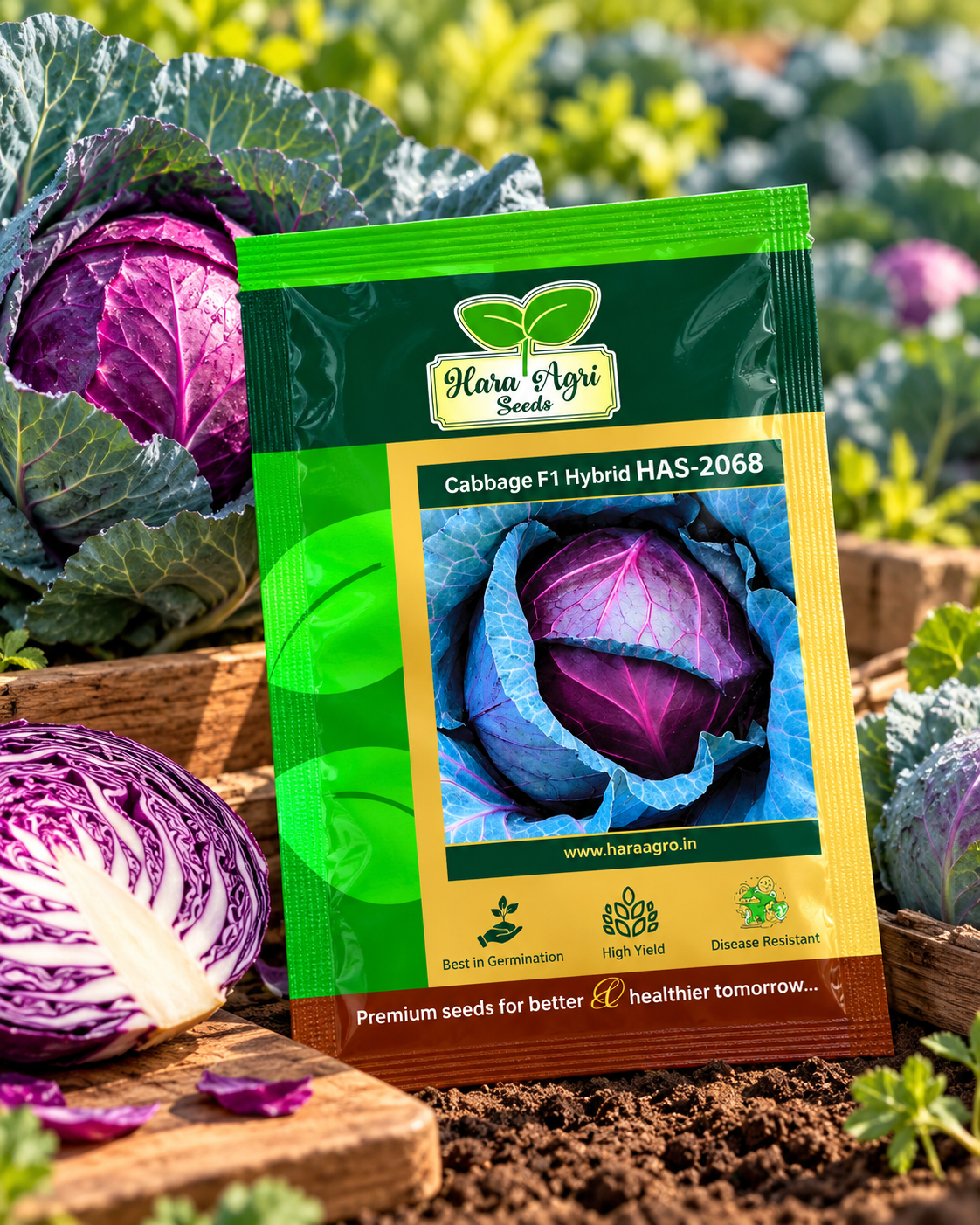 Cabbage F1 Hybrid HAS-2068 – Premium Purple Cabbage Seeds for High Yield, Uniform Heads & Commercial Vegetable Farming