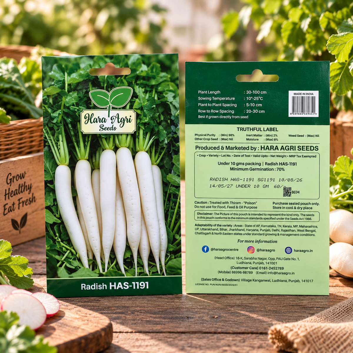 Radish HAS-1191 Seeds | Hara Agri Seeds | Quality Radish Vegetable Seeds for Home Garden, Kitchen Garden, Terrace Garden, Pots & Grow Bags