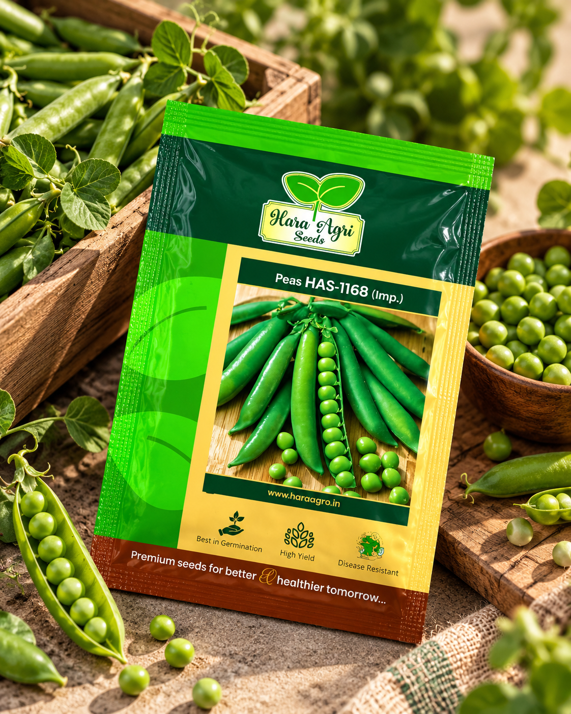 Hara Agri Seeds Peas HAS-1168 (Imp.) Seeds – Premium Green Pea Vegetable Seeds for Home Gardening, Kitchen Gardens & Commercial Cultivation