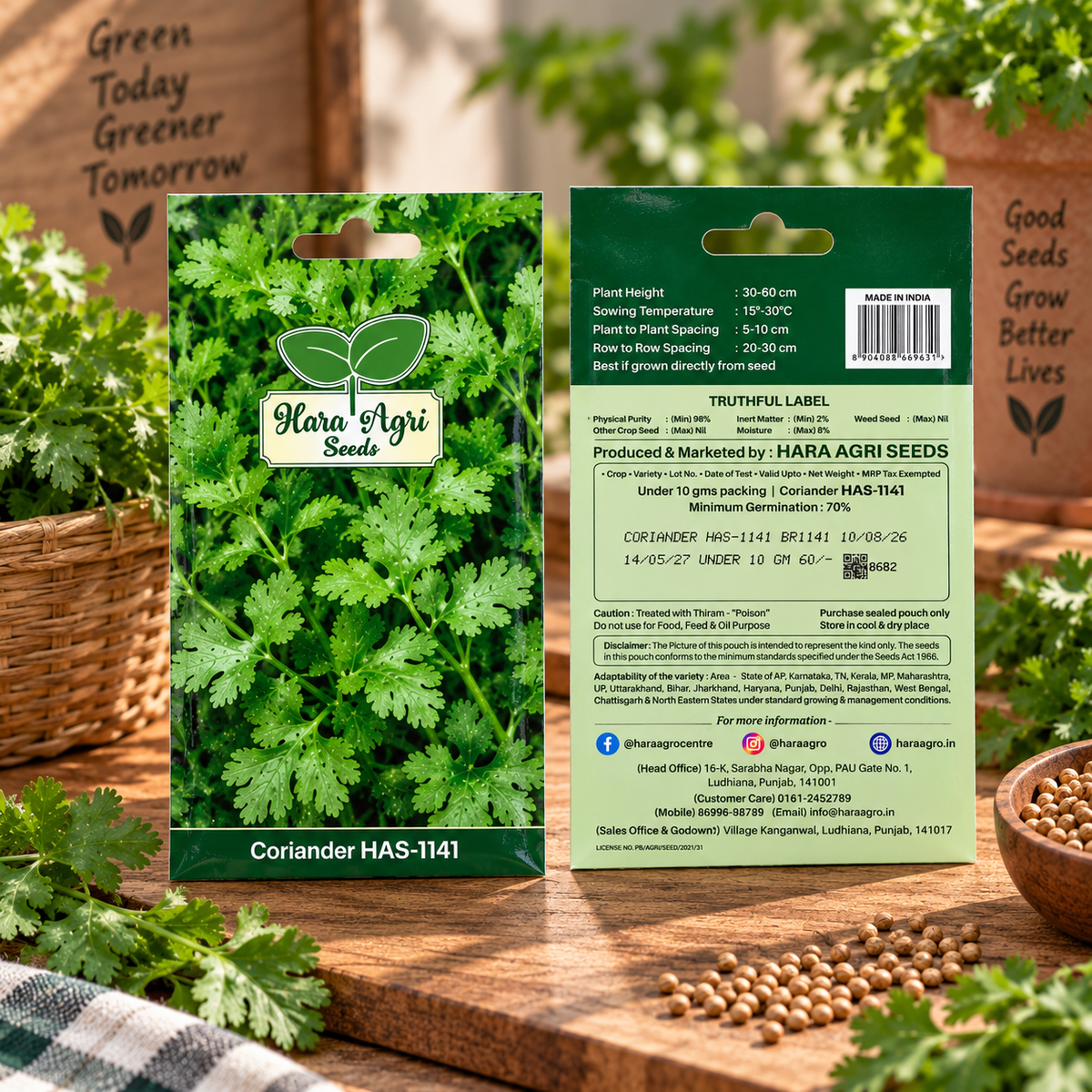 Coriander HAS-1141 Seeds | Hara Agri Seeds | Quality Coriander Vegetable Seeds for Fresh Green Leaves, Home Garden, Kitchen Garden, Terrace Garden & Pots