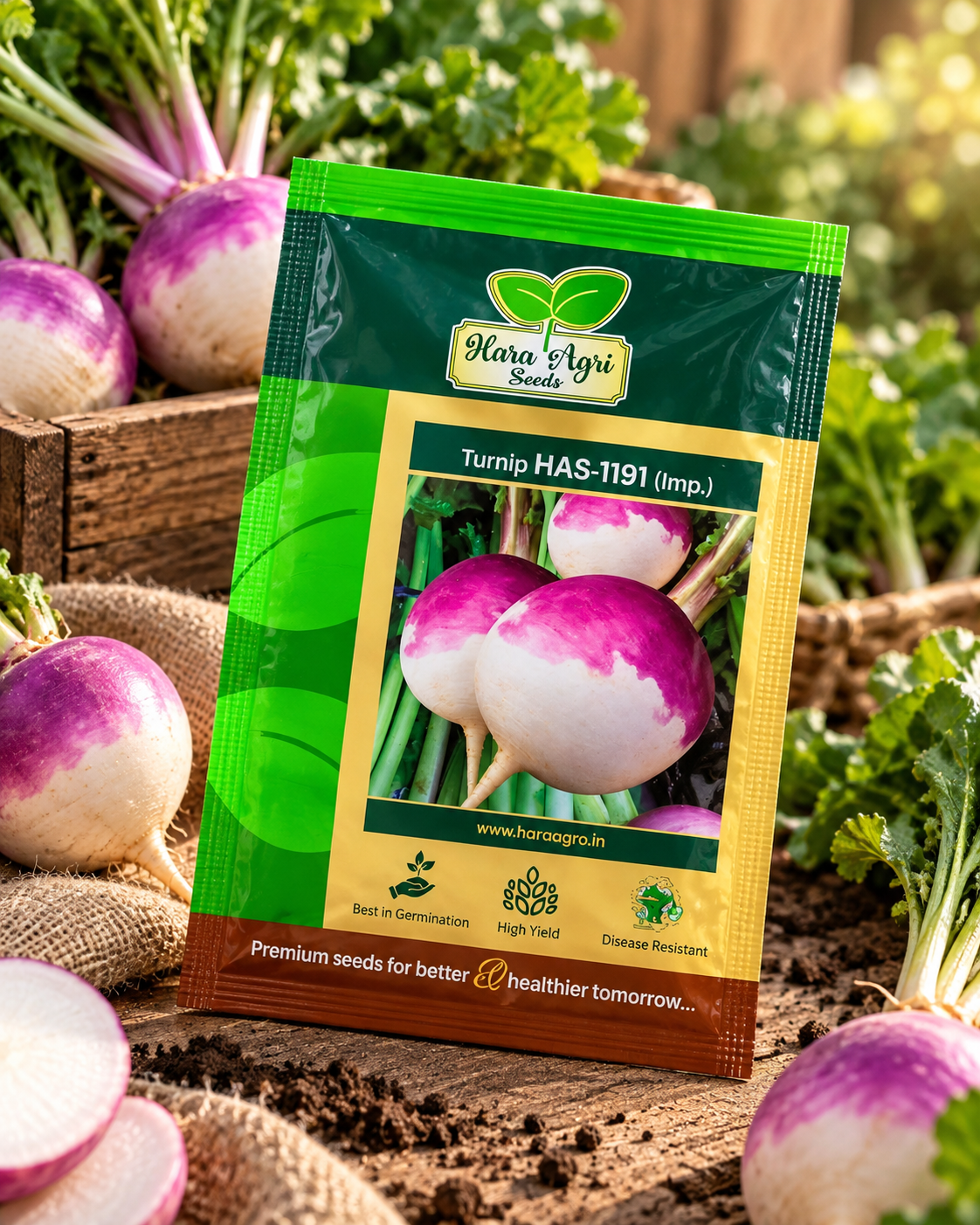 Hara Agri Seeds Turnip HAS-1191 (Imp.) Seeds – Purple & White Root Vegetable Seeds for Home Gardening, Kitchen Gardens & Commercial Cultivation